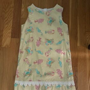 Kids Sleeveless Yellow Dress with Sea Creature Print